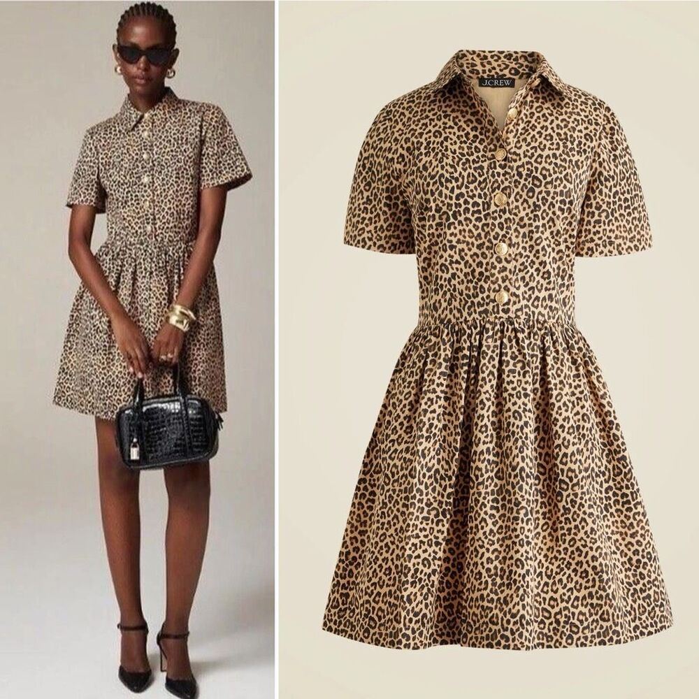 J. Crew A-line Shirt-Dress in Leopard Chino Size 8